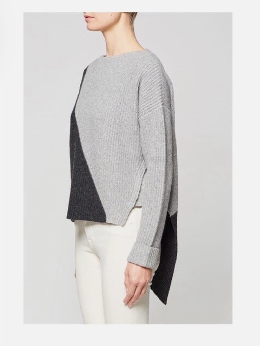 Brochu Walker Miller asymmetrical pullover sweater in grey and charcoal